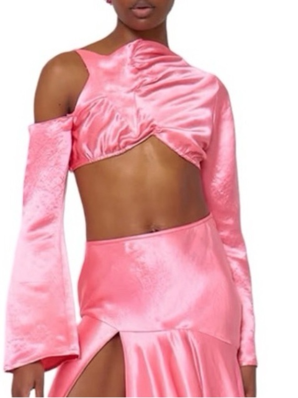 Collina Strada Star Satin Top Pink Asymmetric One Sleeve Crop Blouse NWT M